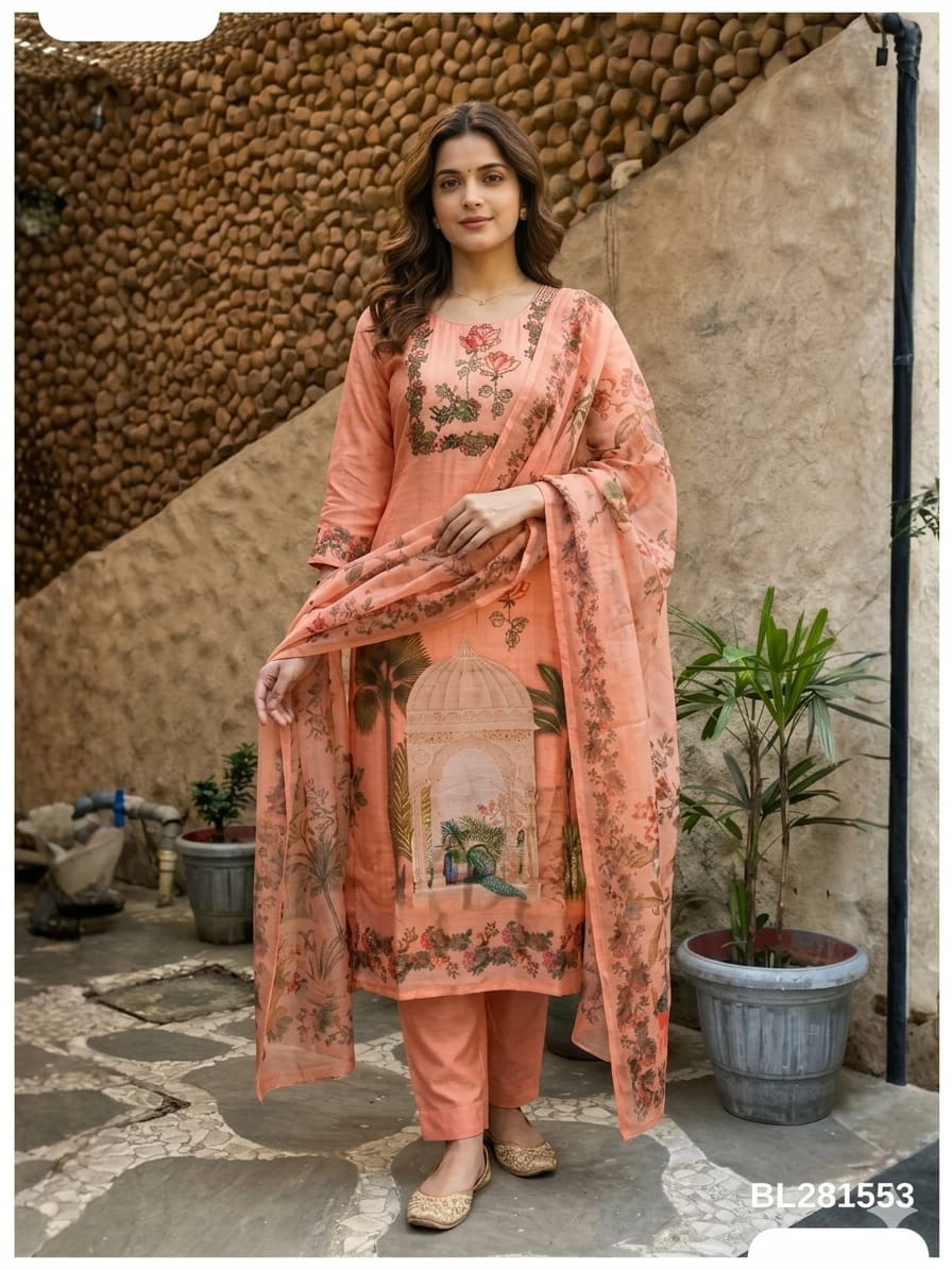 Peach Mughal Garden 3-Piece Suit Set