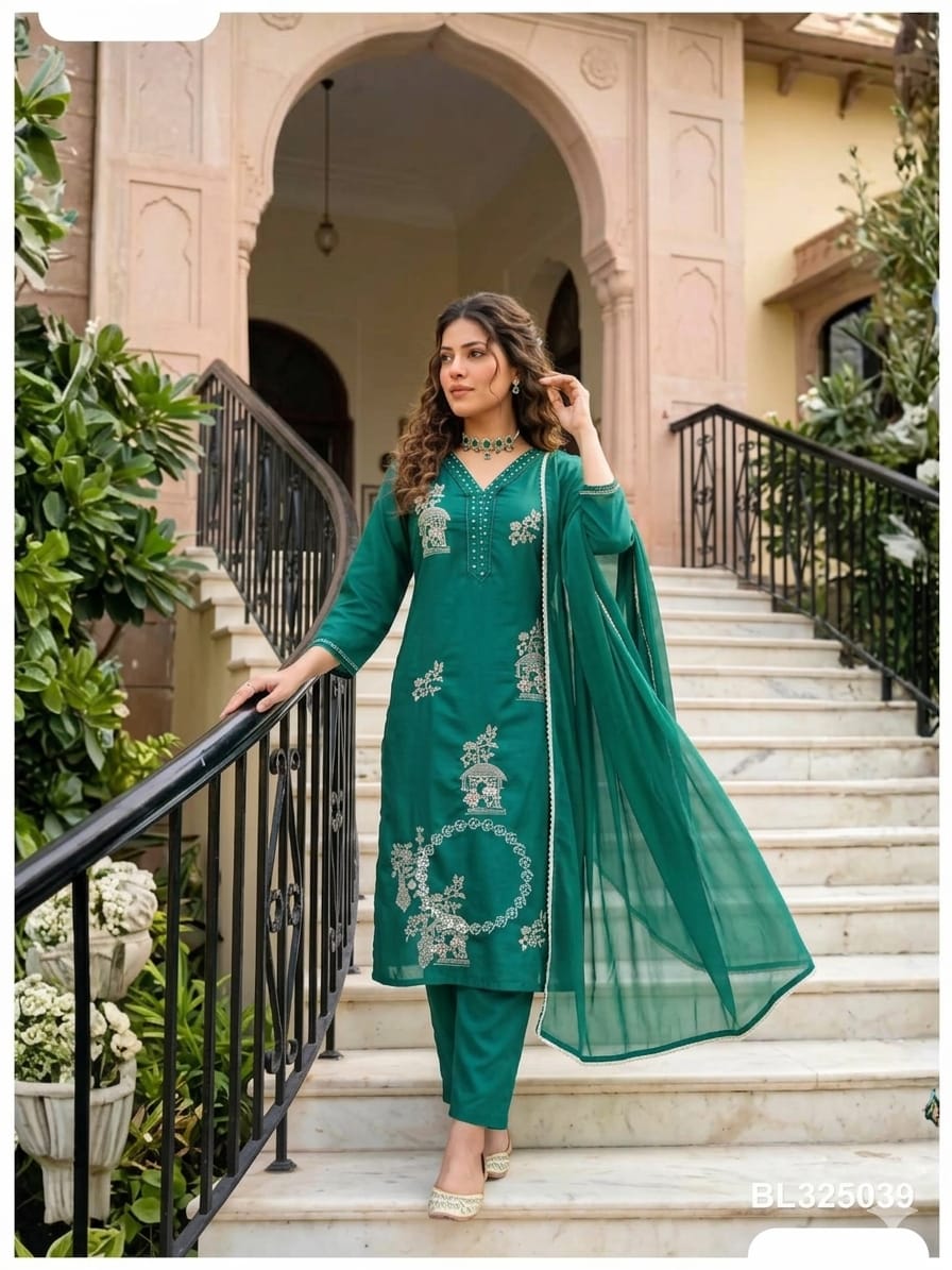 Panna Emerald Green Birdcage Embroidered Kurta
