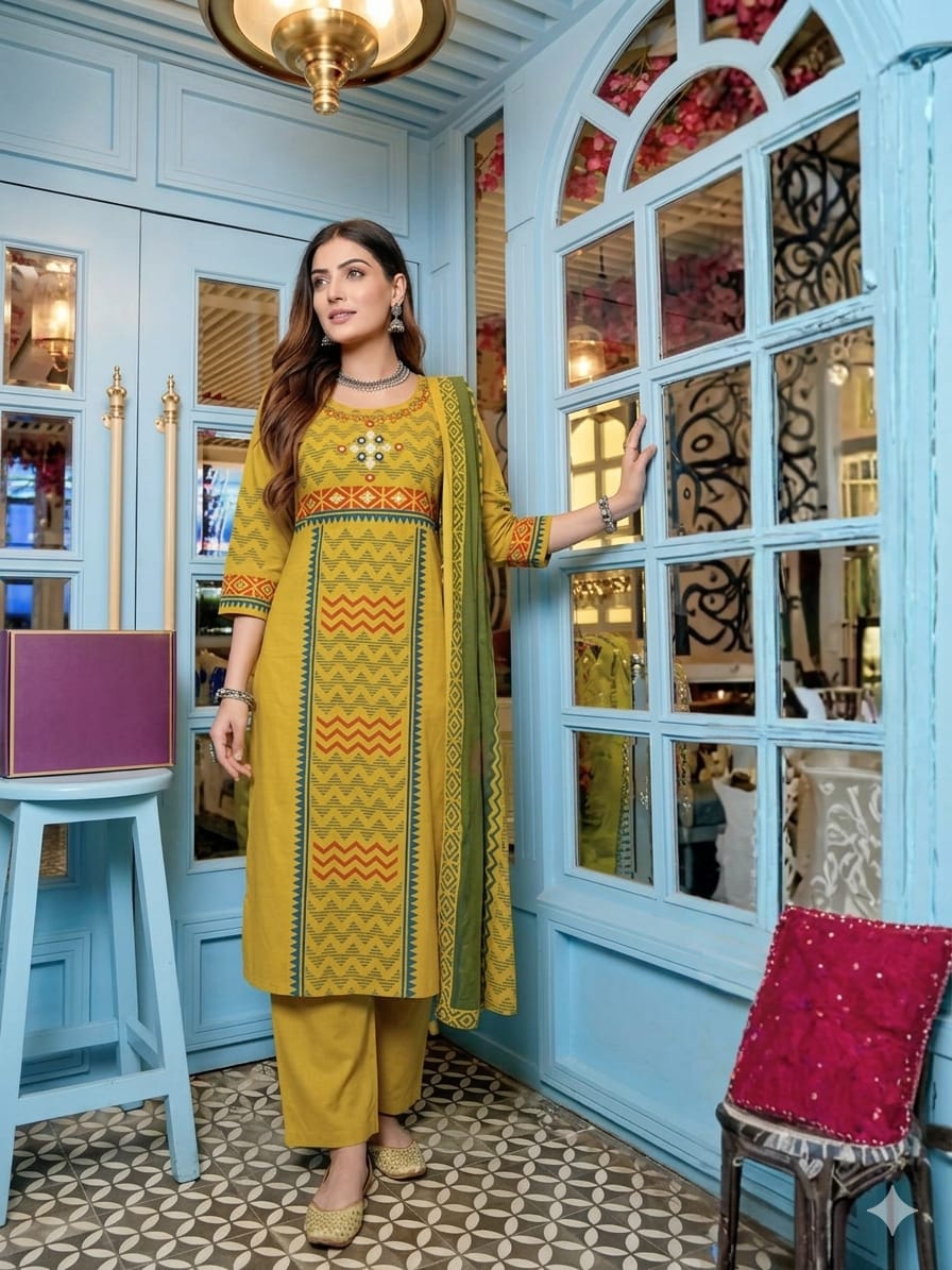 Haldi Mustard Aztec Printed Kurta Set