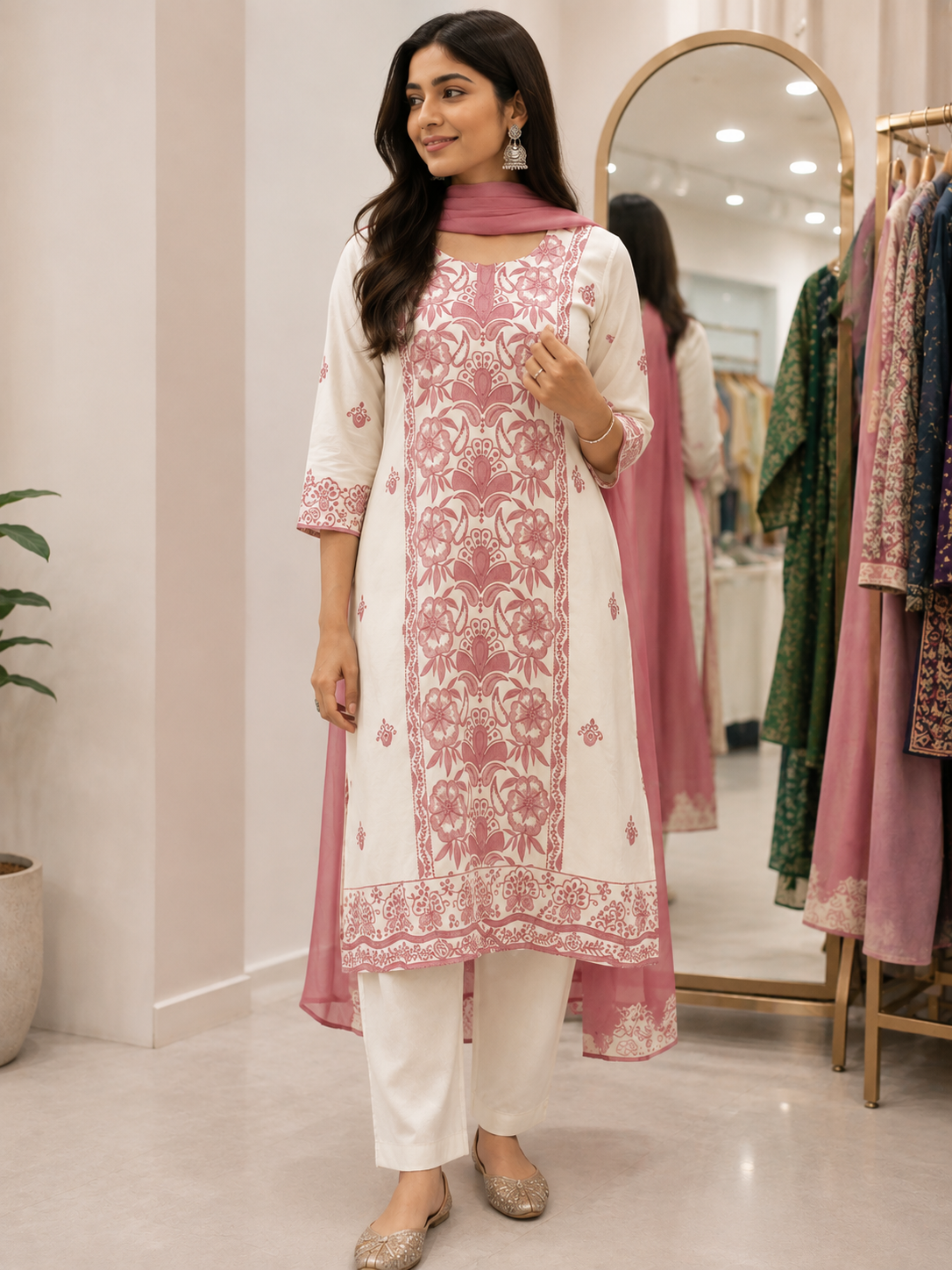 Pink Bloom Embroidered Suit set