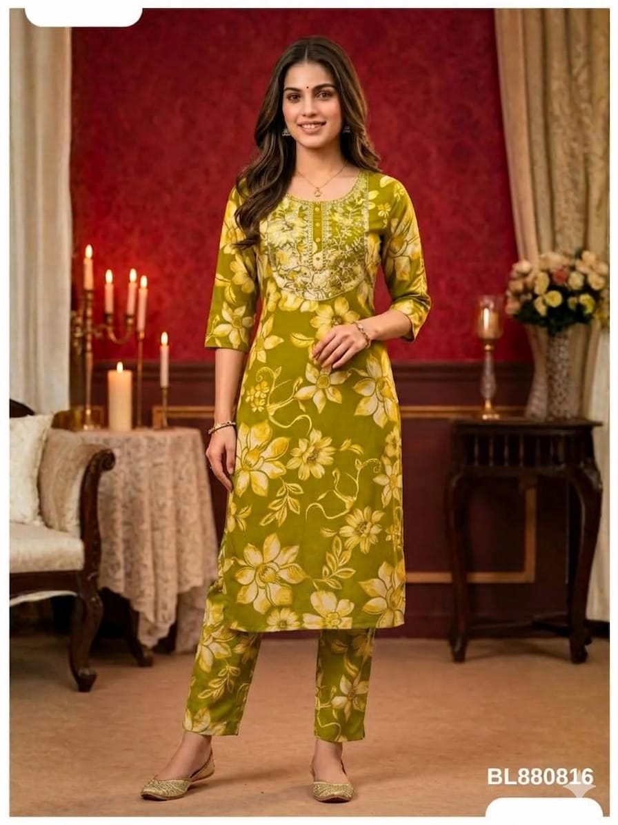 Green Floral Kurta