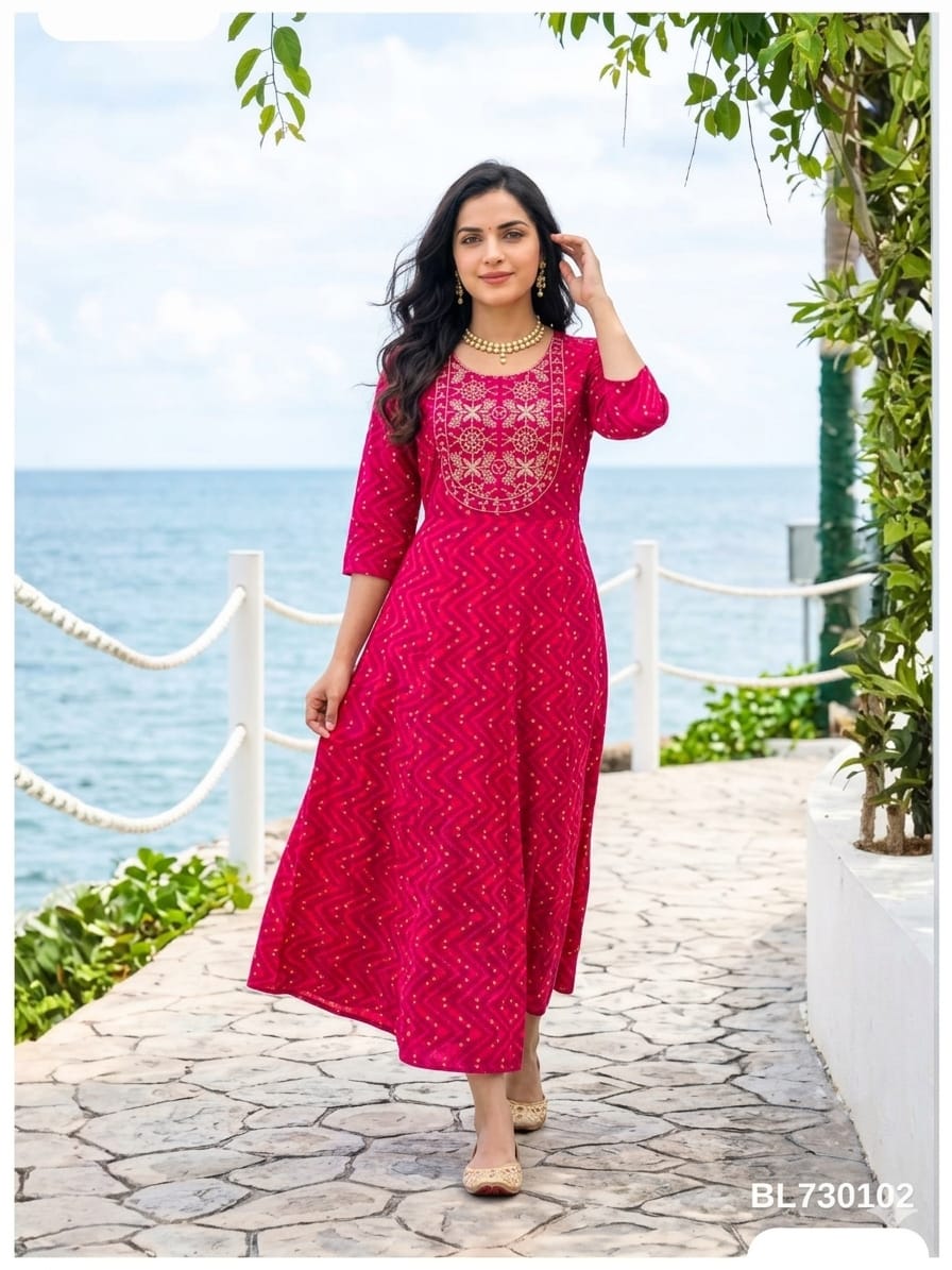 Long Pink Printed Kurti