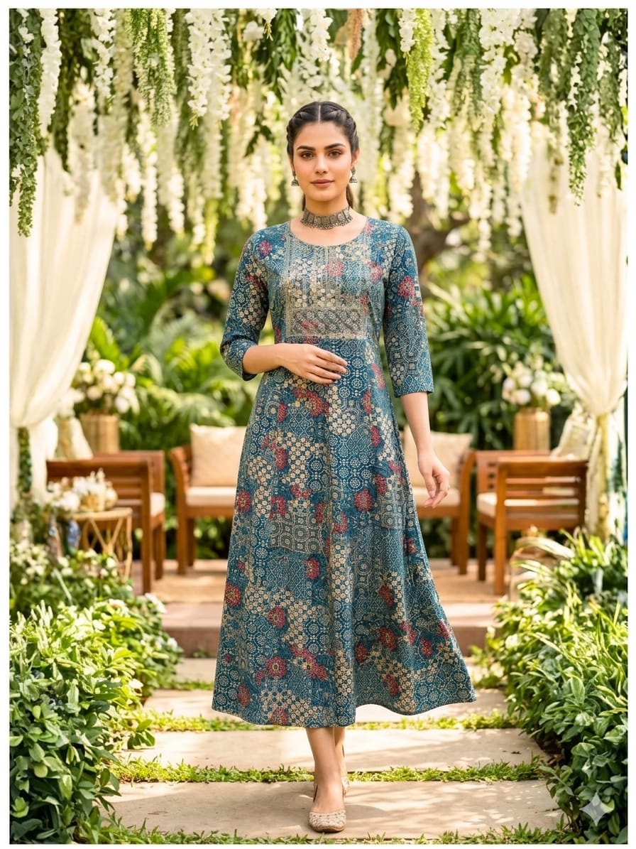 Meher Teal Printed Kurti