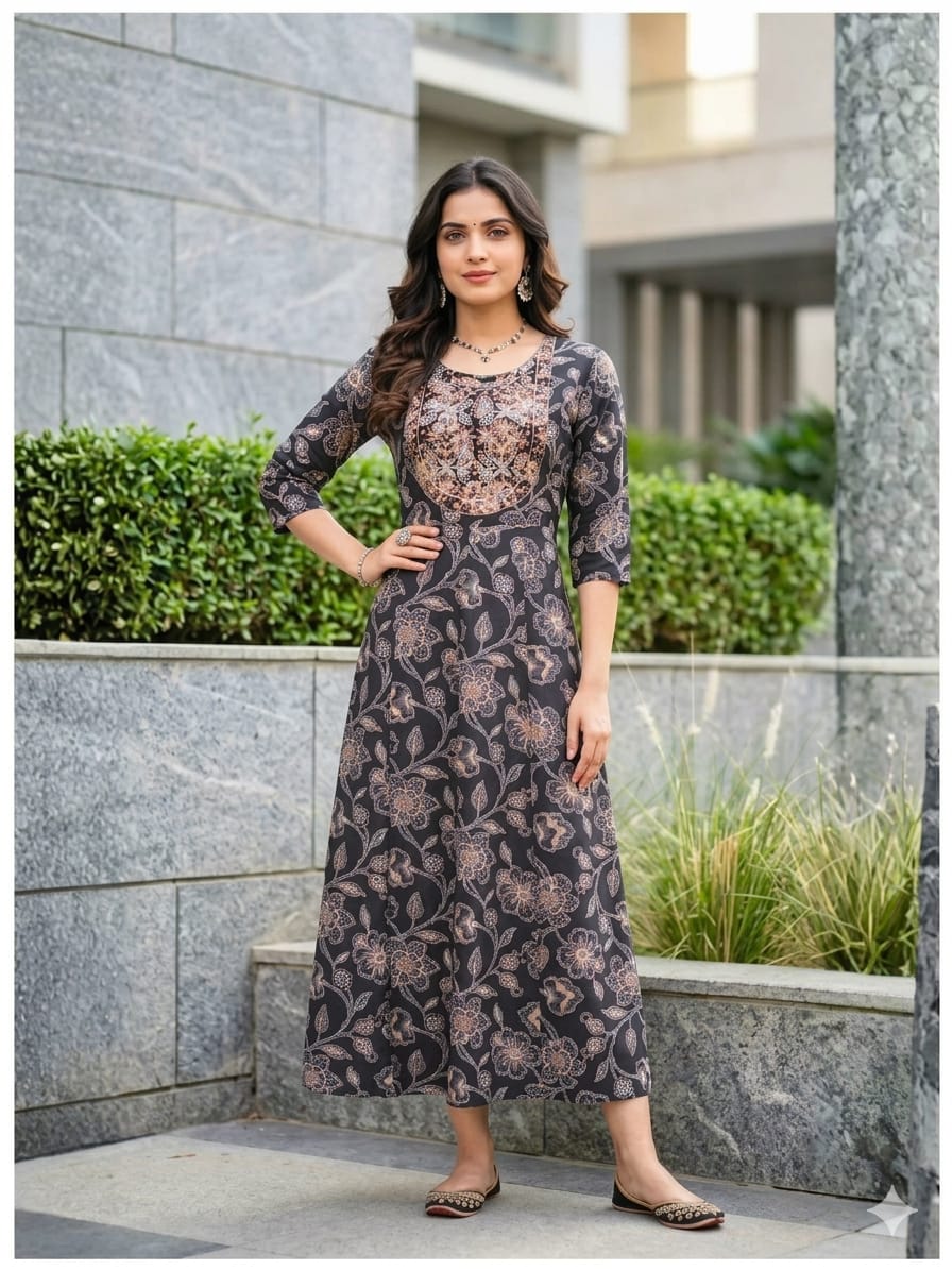 Zehra Charcoal Floral Kurti