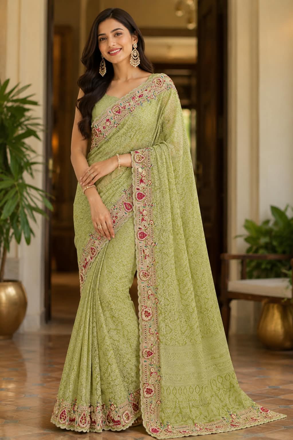 Meher Georgette Self-Design Embroidered Saree