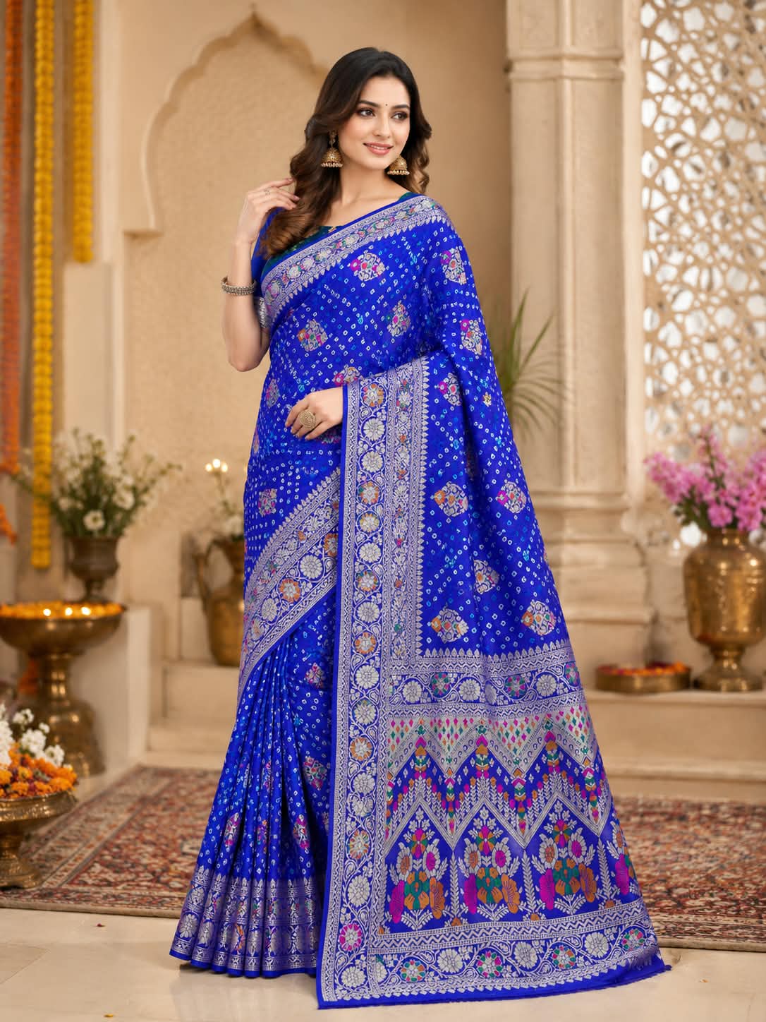 Royal Blue Gajji Silk Bandhani Saree