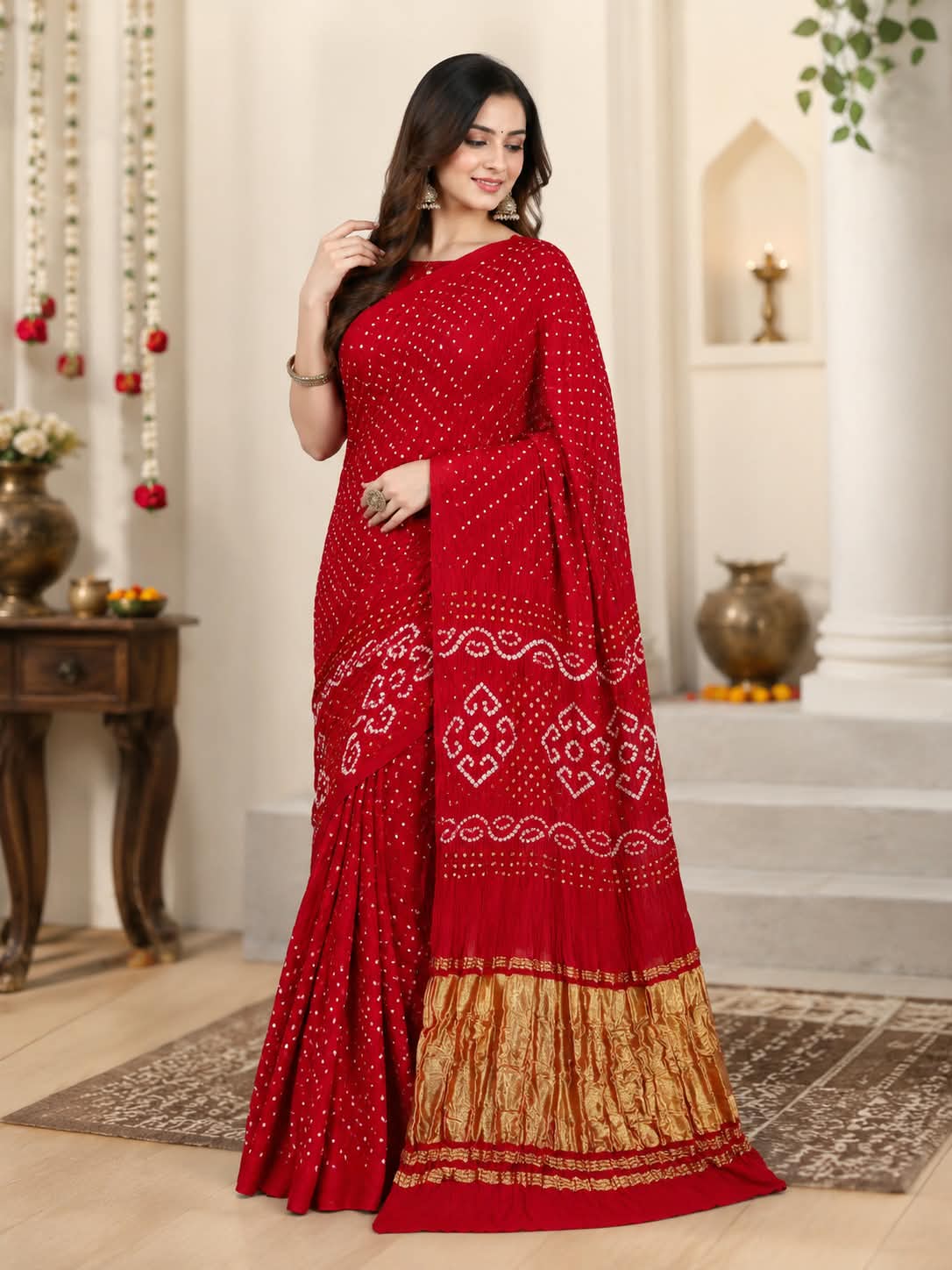Royal Red Gajji Silk Bandhani Saree
