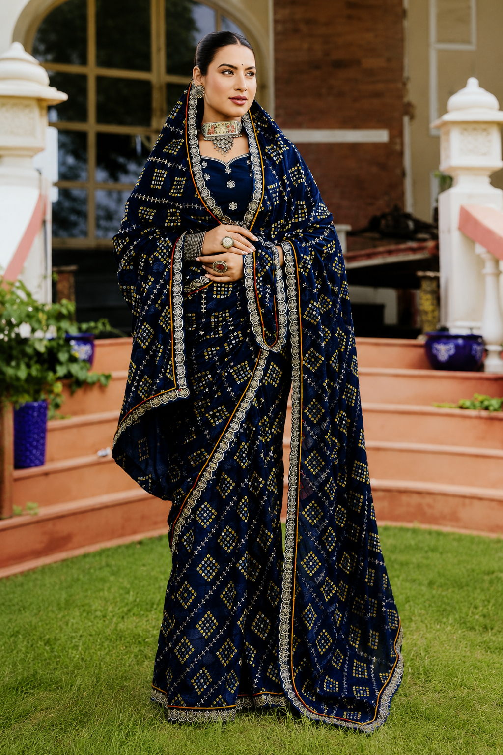 Neelanjali Georgette Heritage Bandhani-Inspired Saree