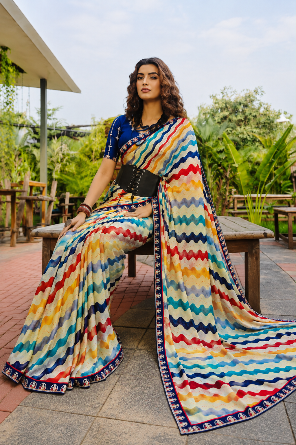 Leher Multi-Color Georgette Saree