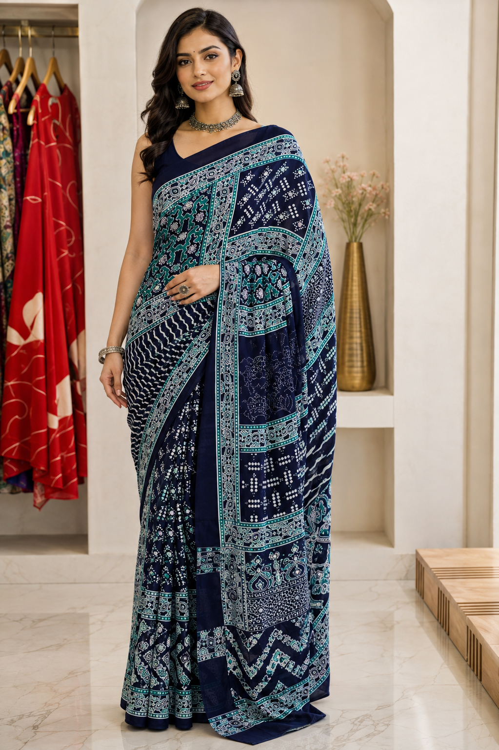 Neelza Ajrakh Silk Saree