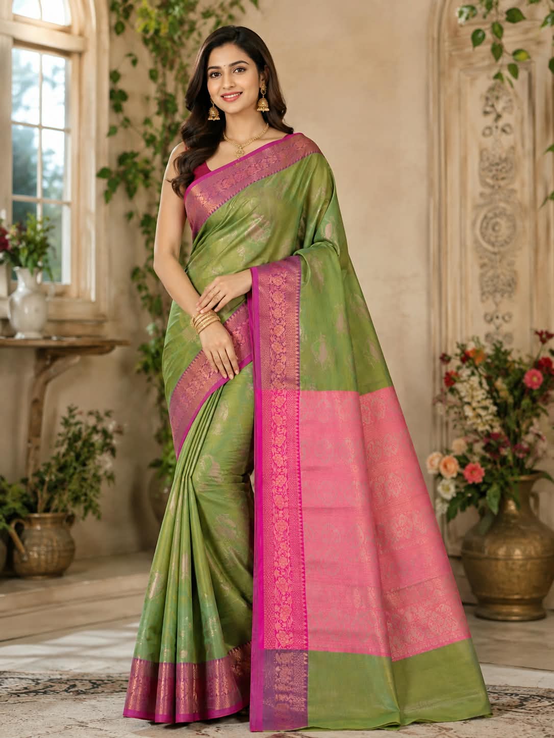 Vanya Gulabi Silk Saree