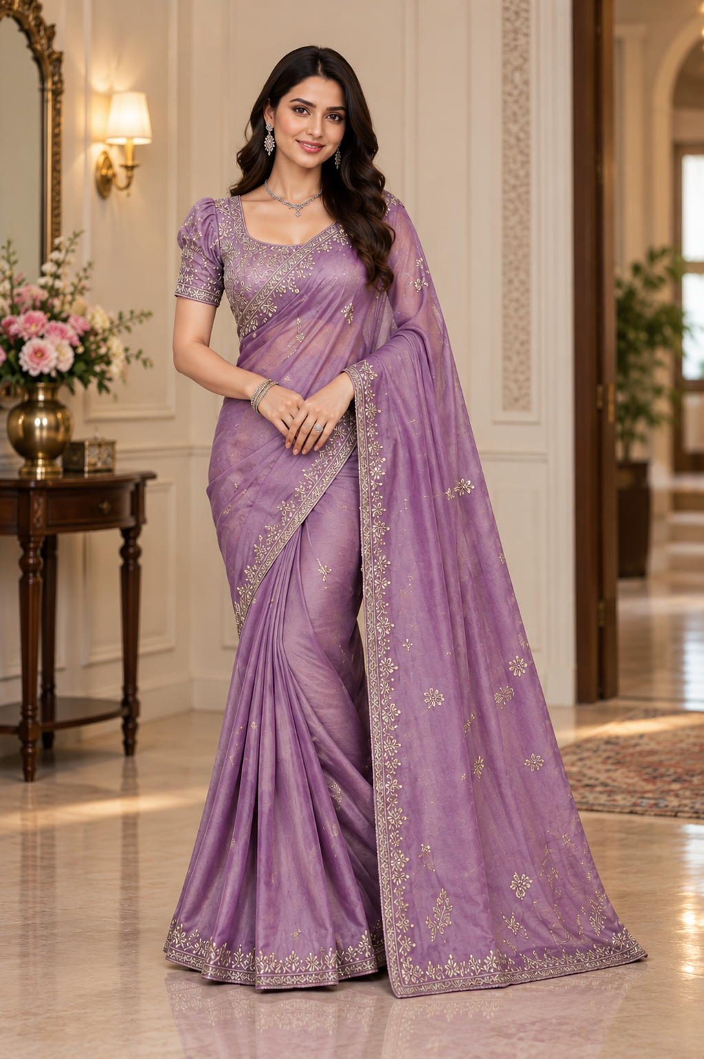 Lavanya Lavender Tissue Georgette Saree
