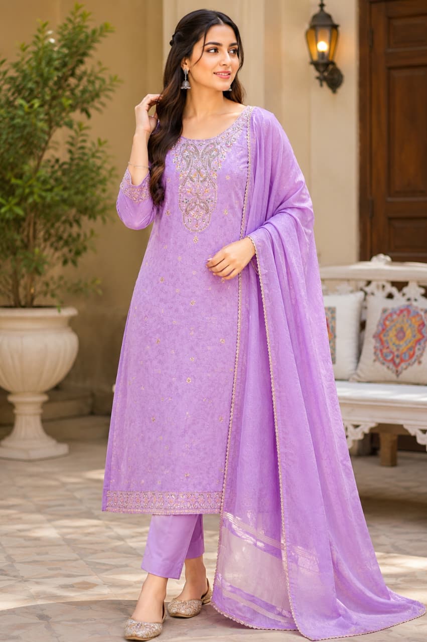 Lavanya Lilac Modal Silk Suit Set