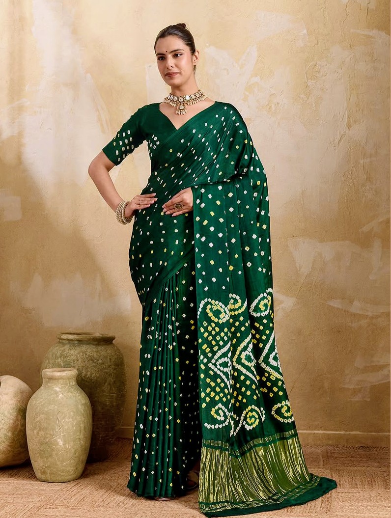 Vanika Emerald Bandhani Gajji Silk Saree