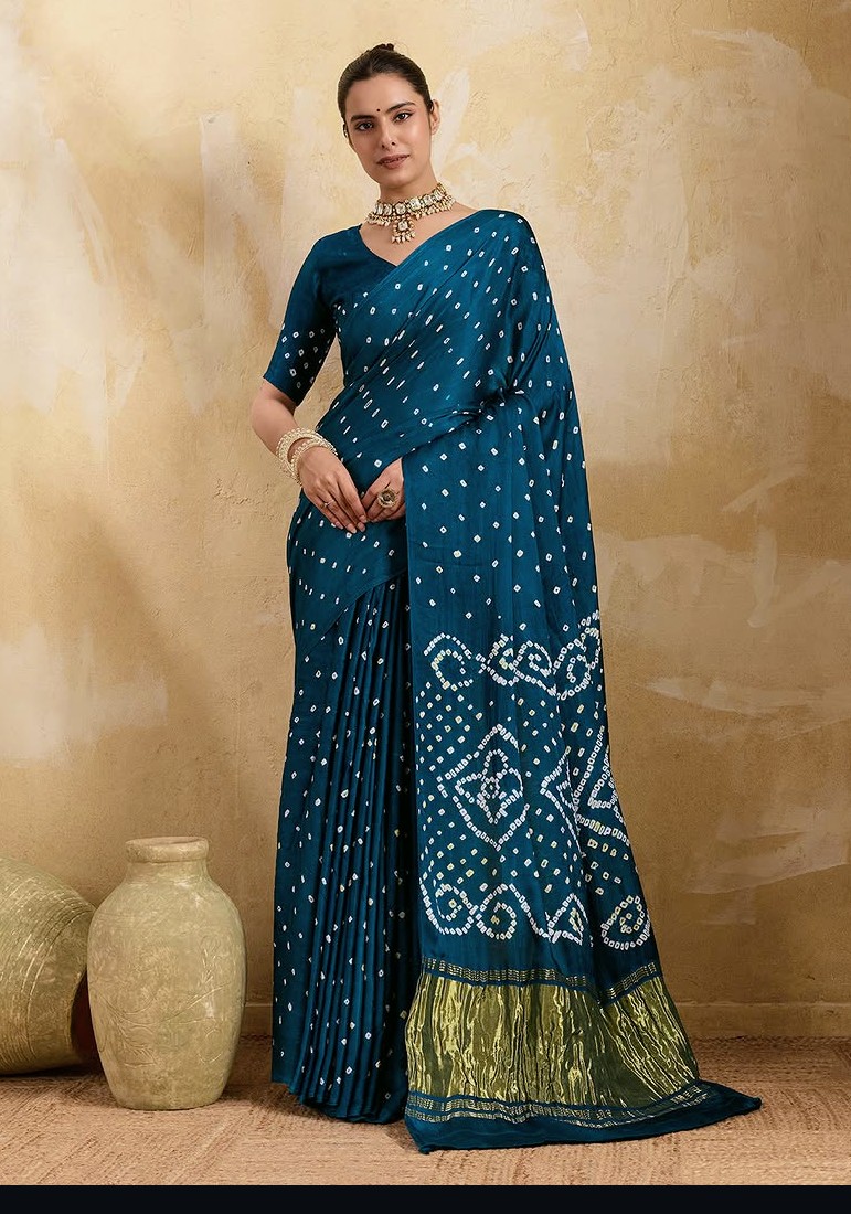 Neelambar Bandhani Gajji Silk Saree