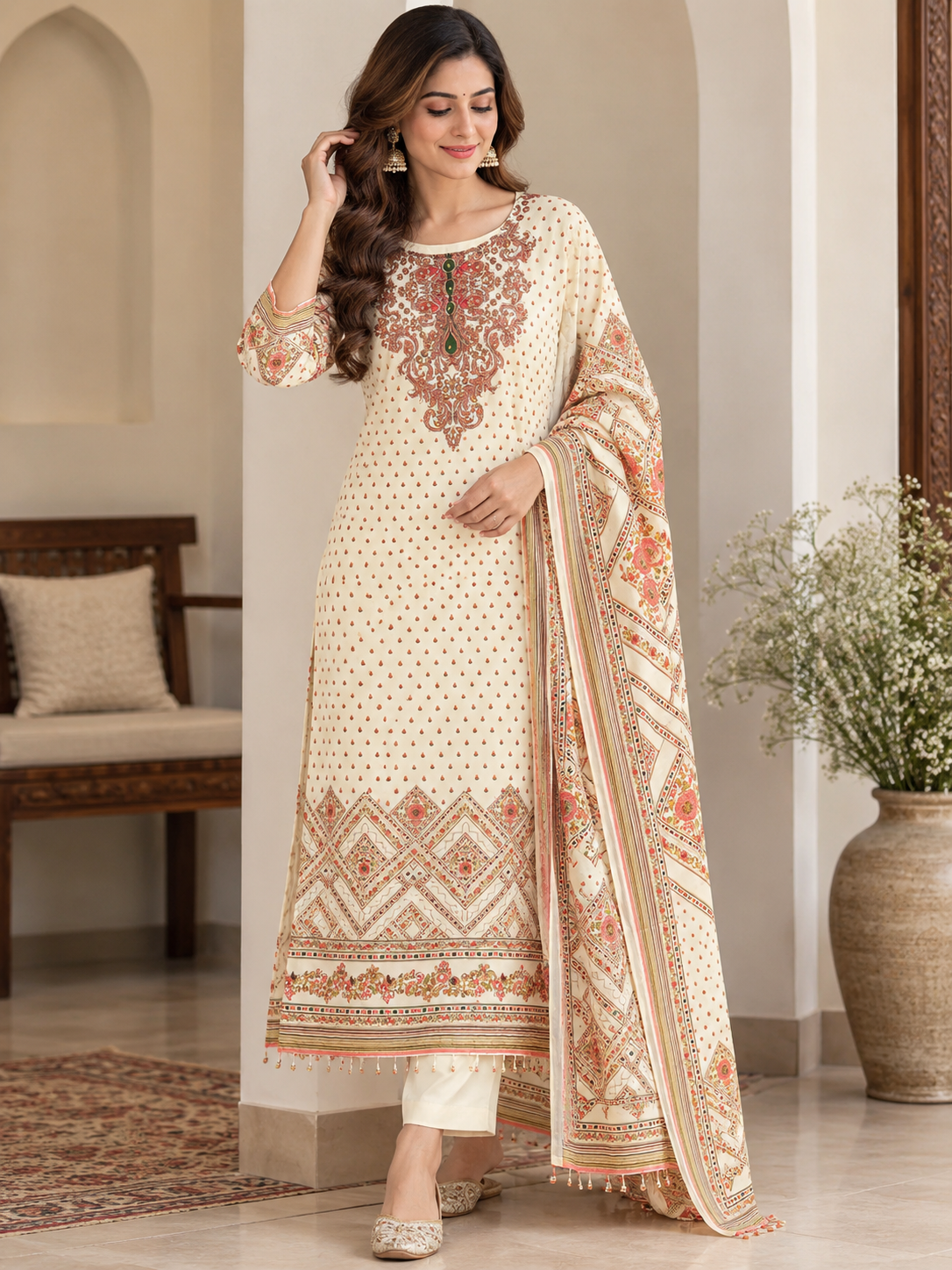Aaranya Ivory Muslin Suit Set